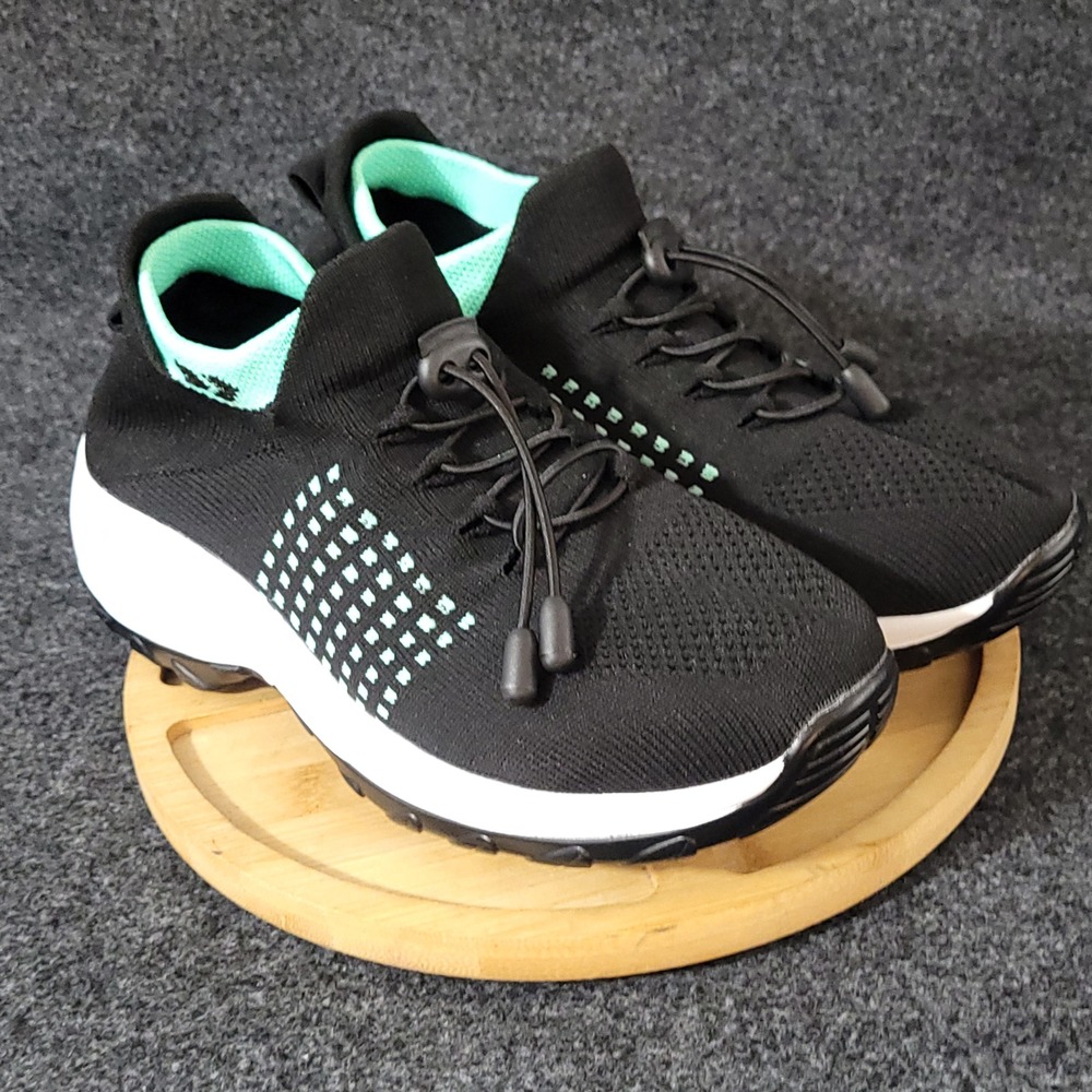 Orthoshoes Walking Sneakers Womens 9/EU 40 Black Mint Green Knit Toggle Slip On - Picture 11 of 12